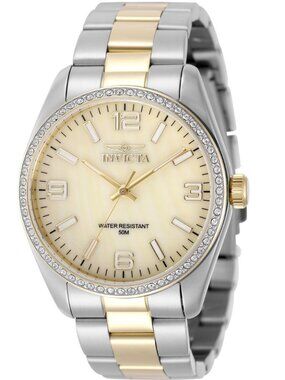 $219 Invicta Specialty Unisex W/Mother of Pearl Dial 38mm Gold Steel Watch NIB